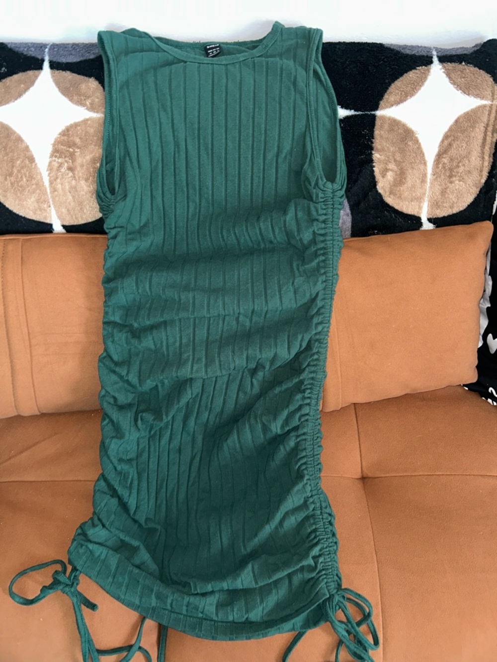 SHEIN Women’s Green Ribbed Side-Ruched Dress